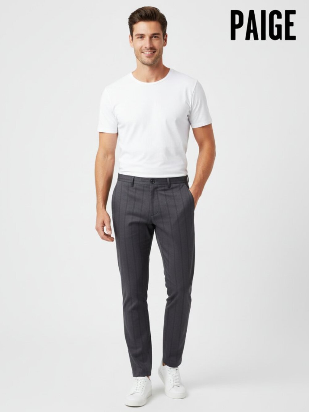 PAIGE Stafford Pinstripe Trousers Twilight Night Size 40 Modern Mens Pants